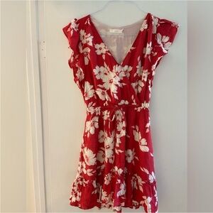 Red Floral Dress with Ruffle Sleeves LUSH